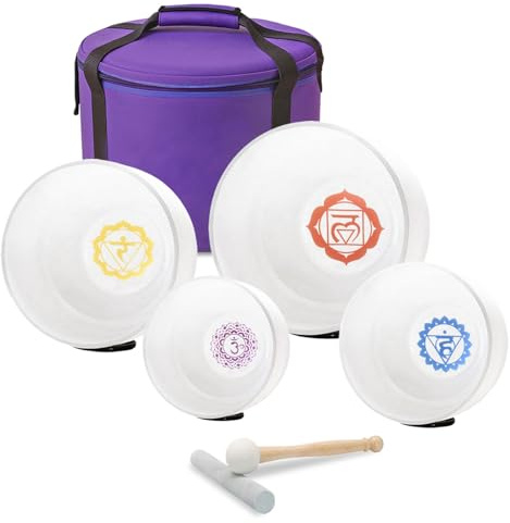 keepdrum Juego de cuencos tibetanos de cuarzo con 4 chakras