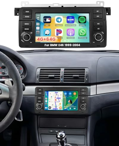 Roinvou 4+64G 7'' Radio Android 15 para BMW E46 1999-2004 Incell Screen | Carplay Android Auto Pantalla Táctil Estéreo Radio con GPS Bluetooth EQ WIFI RDS FM SWC Cámara Trasera