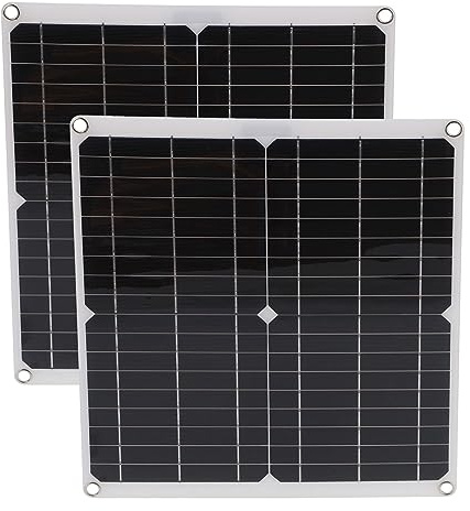 Rcniso Panneau Solaire Monocristallin 2 Pièces 25W, Contrôleur de Charge 20V 60A avec Double Port USB pour Camping Bateau Voiture