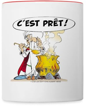 Spreadshirt Astérix & Obélix Panoramix Prépare Potion Magique Mug Bicolore, taille unique, blanc/rouge