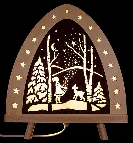 weigla - Dekoleuchte original Erzgebirge I Motiv Sterntaler I 1 LED Lampe I 0,8 W, E14 I Weihnachtsdeko innen I Weihnachtsbeleuchtung aus Holz I Fensterdeko