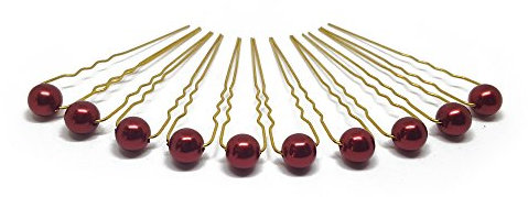 10 x Perlen Haarnadeln - Brauthaarschmuck, Haarschmuck, Perlenhaarnadel | 10PG - Bordeaux Rot