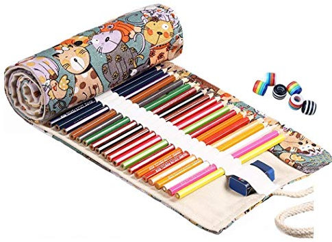 Amoyie abaría - Bolsa de lápiz de Colores, Grande Estuche Enrollable 72 lápices, portalápices de Lona, Organizador para Arte, Gota