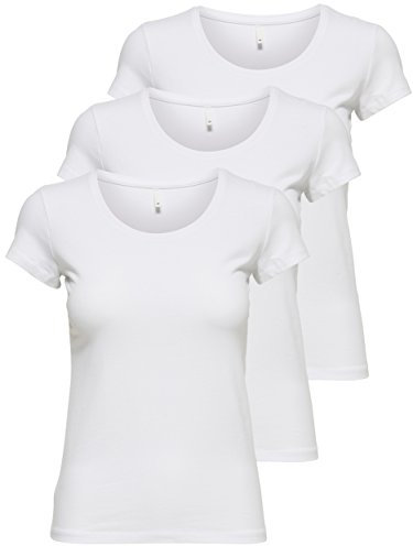 ONLY 3er Pack Damen T-Shirt schwarz oder weiß Kurzarm lang Basic Sommer T-Shirts XS S M L XL 15209153