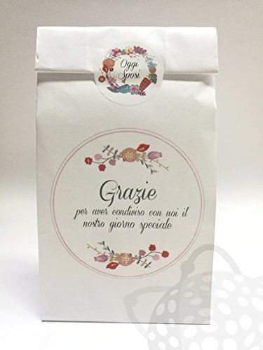 12 Sacchetti in carta Kraft, Sacchetti di carta Bianca personalizzati con adesivi oggi sposi ideali per matrimoni, confettate, regali, bomboniere