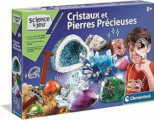 Clementoni | Science & Jeu – Cristaux et Pierres Précieuses pour Enfants 8 Ans+ | Kit Scientifique Géologie et Chimie | Expériences Cristaux à Faire à la Maison | Jeu Éducatif Cadeau Fille Garçon