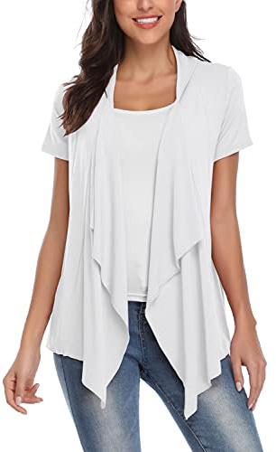 EXCHIC Rebeca Delantera Abierta para Mujer Trajes de Manga Corta con Dobladillo Irregular (XL, Blanc)