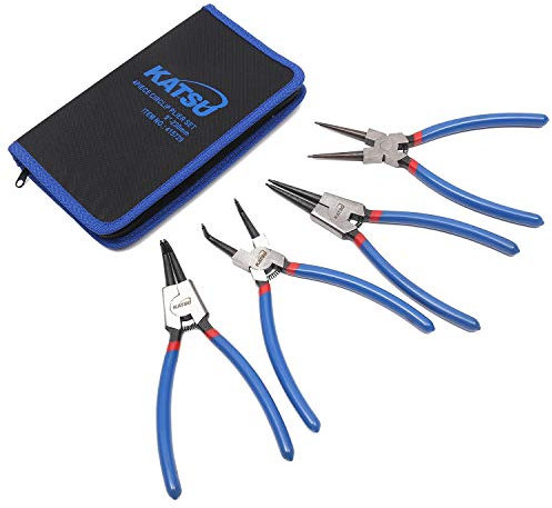 KATSU Circlip Pliers Set, 4-Piece 9 Inch Internal External Straight Bent Tip Circlip Snap Ring Pliers with Non-Slip Handle in Zip Case for Circlips Assembly 415729