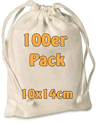 Baumwollbeutel 10x14 cm – natur – 100% Baumwolle, 140 g/m² – Zugbandbeutel – kleine Stoffbeutel für Adventskalender, Schmuck, Geschenke