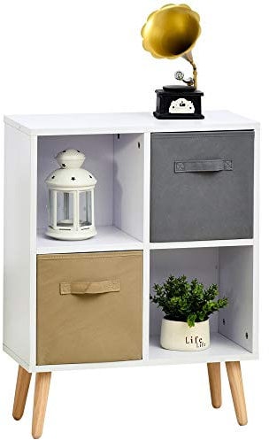 HOMCOM Freestanding 4 Cube Storage Cabinet Unit w/ 2 Fabric Drawers Handles Home Office Organisation Shelves Furniture
