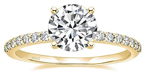 EAMTI Verlobungsring aus 925er Sterlingsilber, 1,25 Karat, runder Solitär, Zirkonia, Größe 3–13, Sterling Silber, Zirkonia