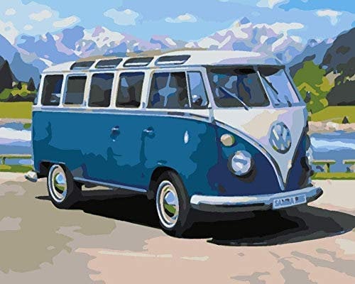 Lsdakoop DIY Ölgemälde - Blauer Bus - Malen nach Zahlen Erwachsene Set für Erwachsene Kinder Anfänger selber auf Leinwand malen nach - 40x50cm (Rahmenlos)