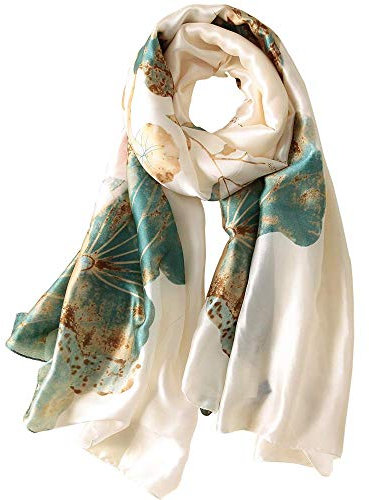 WEIGEER Silk Scarf Women Chiffon Shawl Stain Neckerchief Long Head Wrap Lightweight Scarf Ladies Hijab Belt Vintage Bridal Shawl Chiffon Scarf Muslim Cloth floral Christmas Scarf (Lotus)