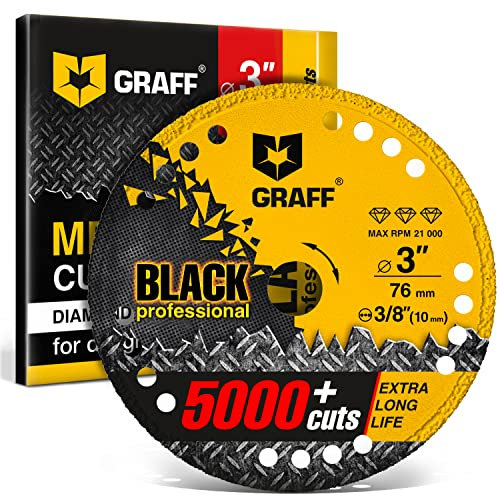 Trennscheibe 76 Metall für Geradschleifer und Mini-Winkelschleifer 10mm Bohrung - Trennscheibe geeignet für Stahl Inox Edelstahl Diamanttrennscheibe 76mm Metall GRAFF Black