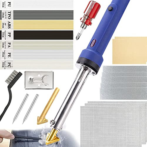 100W 2 in 1 Saldatore per Plastica, Saldatrice con 7 Tipi e 56 Bacchette, per Riparazioni con 2 Punte di Saldatura in Plastica e 2 di Saldatore a Stagno