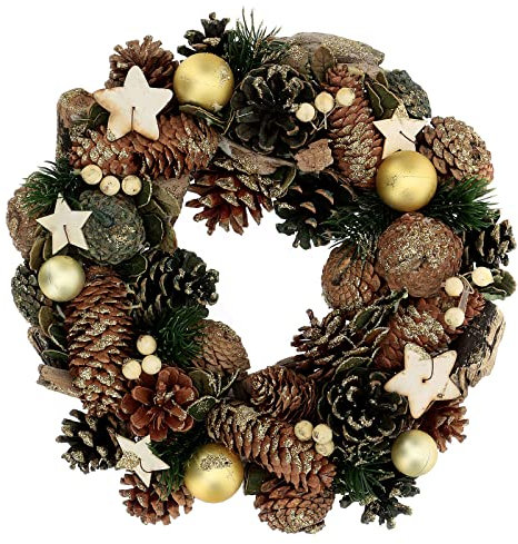 Adventskranz Tannenzapfen und Sterne Gold, 30 cm