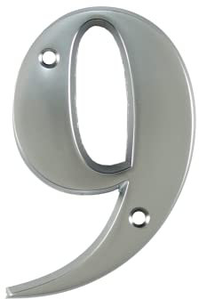 UAP House Numbers - 3 Inch Door Numbers Signature Screw Fix Bevelled Edge For Front Door, Address Number Screw On For Doors And Gates, Letter Times Roman Font (Number 9, Satin Chrome)