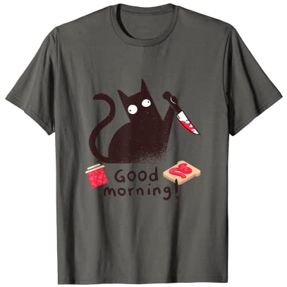 Divertido gato negro, gato asesino hace el desayuno Camiseta