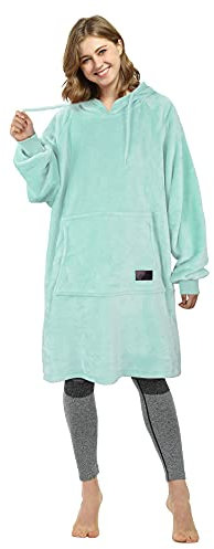 Catalonia Classy Fleece Kapuzendecke für Damen und Herren, weiche und warme, tragbare Kapuzendecke, langer Kapuzenpulli mit verstellbarem Kordelzug und Fronttasche, Aqua