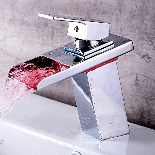 LED RGB Bad Armatur Einhebelmischer Waschbecken Waschtisch Wasserfall Wasserhahn, 0.3-0.5Mpa