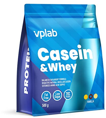 VPlab Casein & Whey Protein Powder, Casein and Whey Protein Powder Shake, Advanced Casein Protein Powder Formula, Low Sugar and Fat Free (Vanilla)