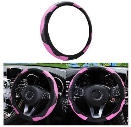 CGEAMDY Universal-Auto-Lenkradbezug, Rutschfester, atmungsaktiver, langlebiger Lenkradbezug aus Mikrofaser-Leder, Durchmesser 37–38 cm, Lenkradschutz (Rosa)