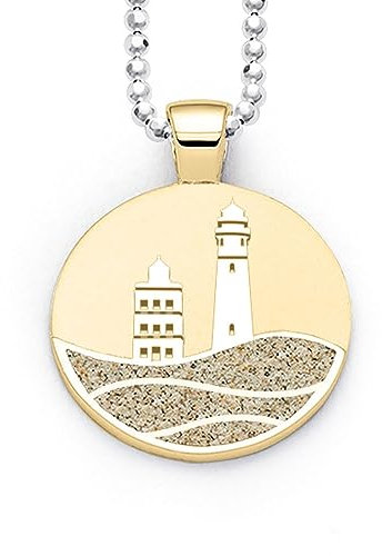 DUR Schmuck: Anhänger Kap Arkona der Rügen Leuchtturmanhänger mit Strandsand, vergoldet P4160