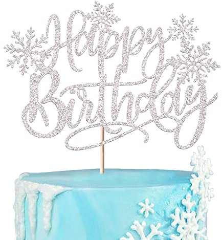 1 Packung Schneeflocke Happy Birthday Kuchen Topper Glitzer Winter Wunderland Kuchen Pick Winter Frozen Thema Kuchen Dekorationen Geburtstag Thema Party Weihnachten Baby Shower Hochzeit Dekoration