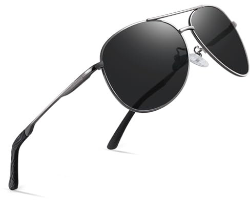 wearPro Polarised-Sunglasses-Mens-Womens-Pilot Sunglasses Unisex UV400 Protection Polarized Sun Glasses Black Unisex Classic Vintage Style Ultralight Shades For Driving(Grey Black)