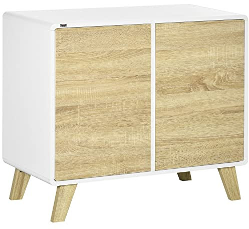 HOMCOM Meuble de Rangement Commode Buffet Cuisine avec Placard 2 Portes et 2 étagères réglables - Blanc et Aspect Bois - 80 x 40 x 70 cm