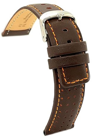 diloy Uhrenarmband Rindsleder perforiert Rallye Racing Stil Kontrastnaht – Sportlich für Uhr – Größen 18mm 20mm 22mm 24mm Schwarz, Braun, Rot, Marineblau 367 Dunkelbraun 22mm
