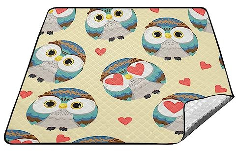 YOUJUNER Picknickdecke 200x200cm, Valentinstag-Eulen-Muster groß wasserdicht Campingdecke faltbar Strandmatte Picknick-Matte