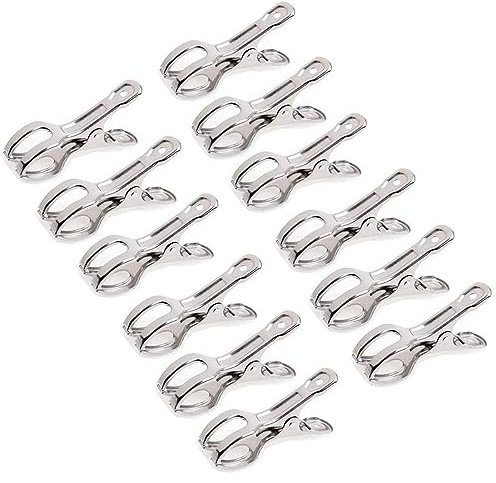 MaoNativey 12 Pcs Grandes Pinces à Serviette de Plage Acier Inoxydable Gros Pinces à Linge pour Transat Grosse épingles pour Serviette, Couettes, Draps de Bain, Couverture, Vêtements, Durables Clips