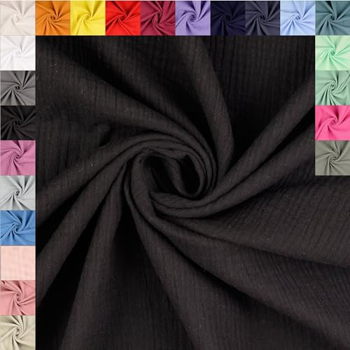 fingsi Musselin Baumwollstoff Webware Meterware Coupon (schwarz, 1,0m) (5001) + 23 weitere Farben