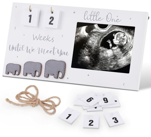 Huiguli Cadres Photo pour Femme Enceinte, Cadre Photo Echogramme de Bébé, Cadeau de Compte à Rebours pour Futurs Parents, Blanc et Lilas