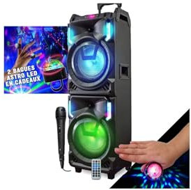 INOVALLEY Mega Enceinte Nomade 800W MS01XXL USB Bluetooth, Effets LED Microphone Sono Karaoke DJ, Lumières Bagues LED en Cadeaux