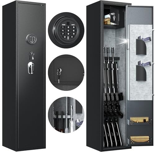 SUPEER Home Rifle and Pistols Gun Safe with LED Light and Alarm System,Digital Keypad Lock,Quick Access 4-5 Rifle and 2 Pistol, Removable Shelf