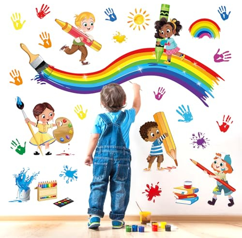 decalmile Wandtattoo Leseecke Regenbogen Wandaufkleber Handabdruck Splatter Motivation Wandsticker Babyzimmer Kinderzimmer Klassenzimme Wanddeko