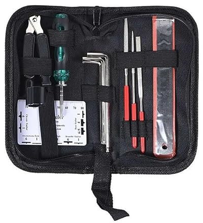 Kit Herramientas Guitarra Eléctrica,Kit de Limpieza de Mantenimiento Guitarra,ncluye Regla de acción de Cuerda,enrollador de Cuerda,Destornillador de Doble Cabeza,Llave Hexagonal métrica,limas
