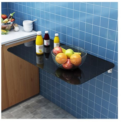 Mesa Plegable de Pared, Escritorio de Hojas Abatibles, Mesa Flotante para Balcón, Dormitorio, Baño, Cocina, Negro (Size : 70x30cm(27.5x12inch))