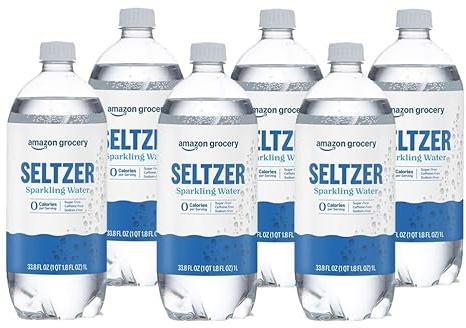 Amazon Grocery, Seltzer Sparkling Water, 33.8 Fl Oz (Pack of 6)