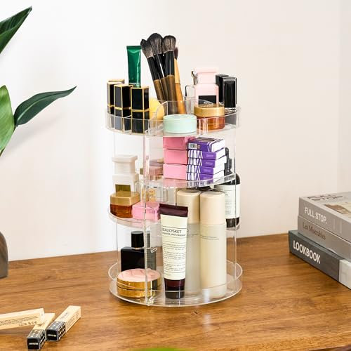 Hawthyhome Make Up Kosmetik Organizer, 360°Drehbar Aufbewahrung, Acryl Transparent Adjustable Schmink Aufbewahrung Skin Care Organizer für Dresser, Kommode, Badezimmer, Schlafzimmer