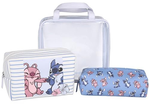Disney Andzia et Stitch Lot de 3 trousses de toilette de voyage de différentes tailles, 1 pièce, Uniwersalny, Classique