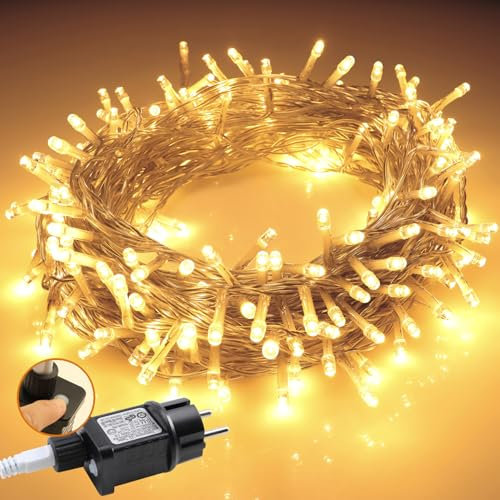 Led Lichterkette Außen 10M 100LEDs, Lichterkette Outdoor Wetterfest mit Stecker, Weihnachtsbeleuchtung außen Warmweiß mit 8 Modi und Timer Funktion für Weihnachten Hochzeit Ostern Garten Party