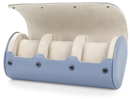 Oirlv Luxus PU Leder 3 Schlitze Uhrenrolle Uhrenbox Für Geschenkbox Weihnachten Jubiläum Geburtstag(Hellblau)