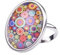 Adi-Modeschmuck großer verstellbarer Ring 'Samara', attraktive farbige Ornamente unter einem 25mm Glas Cabochon, größenverstellbarer Ring aus Edelstahl, handgefertigt in Berlin (Buntes Motiv 1)