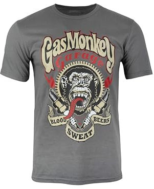 Gas Monkey Garage Mechanics - Maglietta da uomo con licenza ufficiale, colore: grigio, Grigio, M