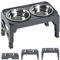 Hubulk Elevated Dog Bowls with 2 Stainless Steel Dog Food & Water Raised Bowls with No Spill Edge Non-Slip Stand Adjusts to 3 Heights(2.75, 6.0, 7.5) for Small Medium Dogs and Pet S-Grey