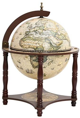 qohoio Globe Bar Wine Stand Brown Solid Wood Eucalyptus,TableT O P Globe Drinks Cabinet,Retro Style Bar Wine Stand,Liquor Whisky Alcohol Beverage Glass Bottle Holder for Home Restaurant Dining Room Li