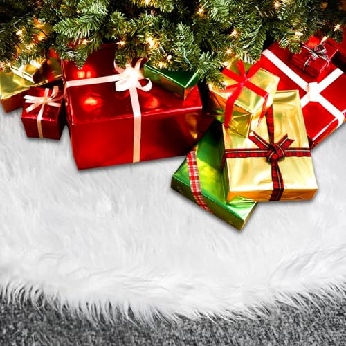 CIYIN Gonna per Albero di Natale Bianco 35 Pollici - Peluche Tappeto Copertura di Base - Decorazione Tappetino